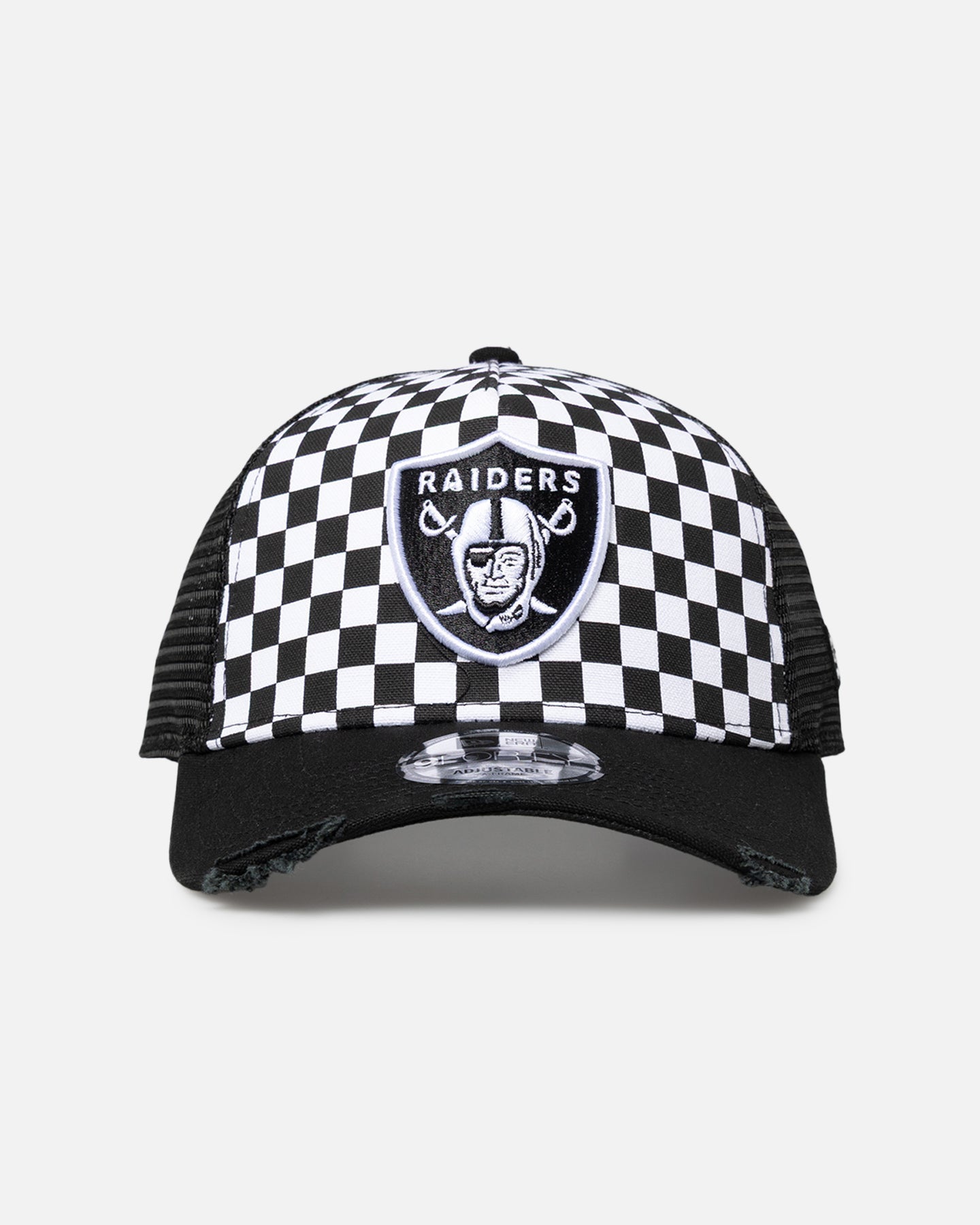 New Era Las Vegas Raiders 'Checker Trucker' 9FORTY A-Frame Trucker Snapback White
