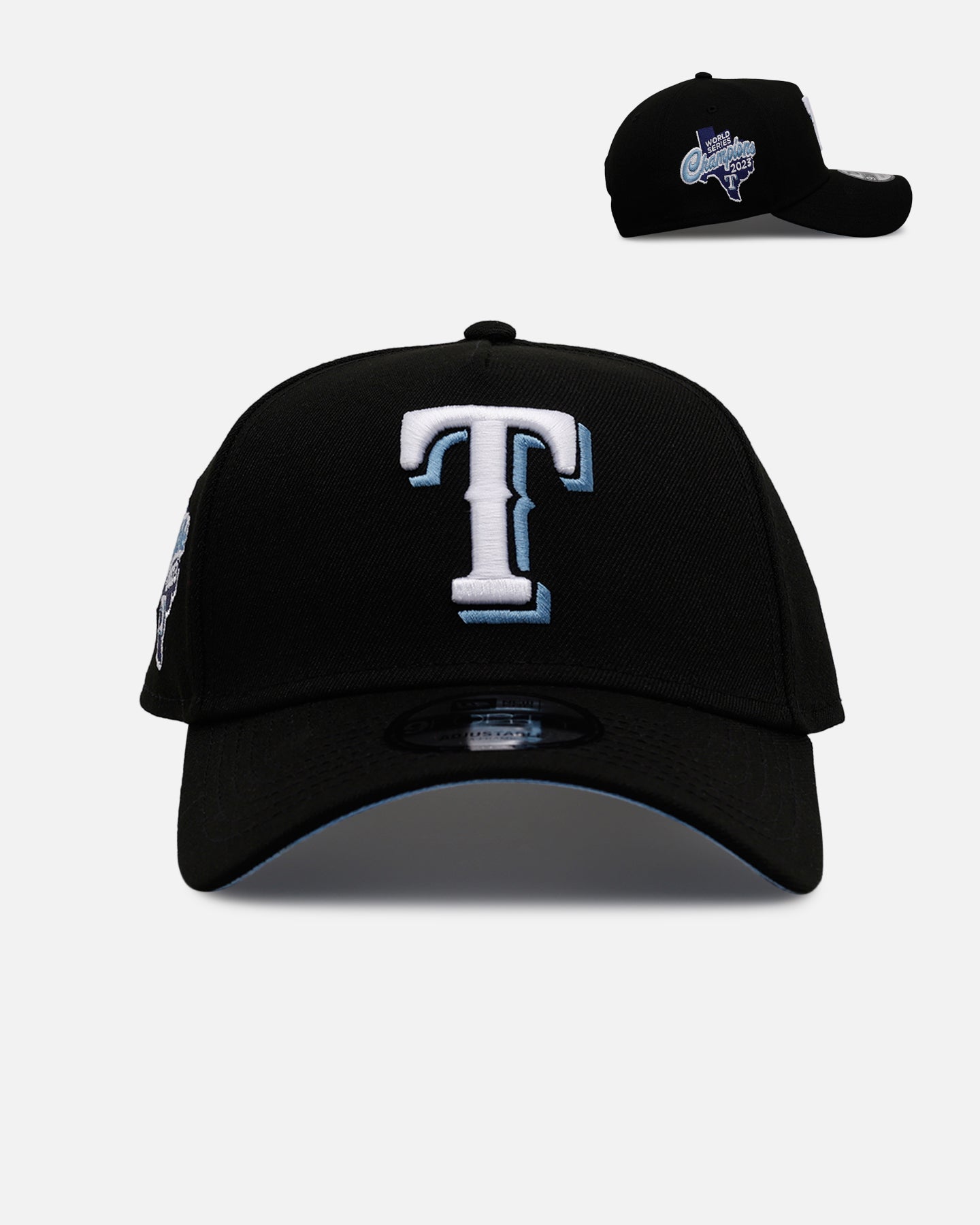 New Era Texas Rangers 'Black And Sky Blue' 9FORTY A-Frame Snapback Black/Sky Blue