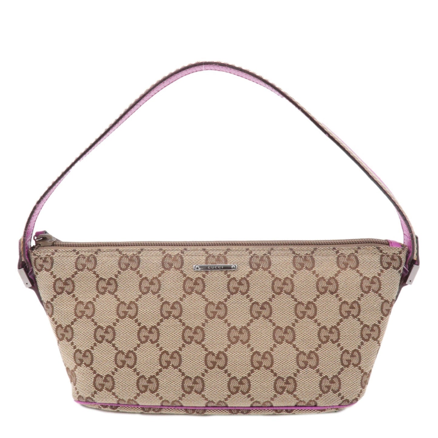 GUCCI Boat Bag GG Canvas Leather Pouch Beige Purple 141809
