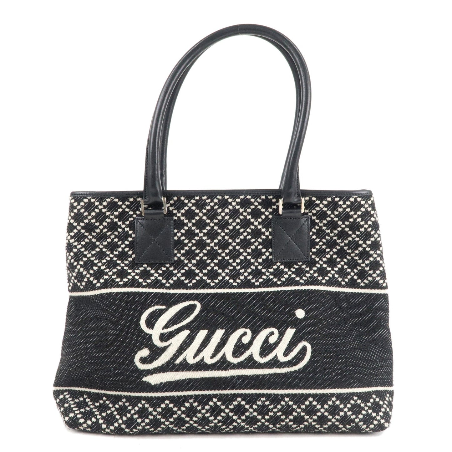 GUCCI Diamante Wool Leather Tote Bag Black 257304