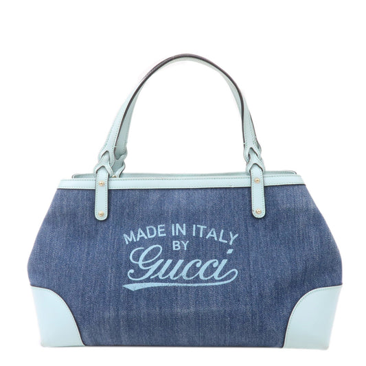 GUCCI Craft Denim Leather Tote Bag Hand Bag Light Blue 348715