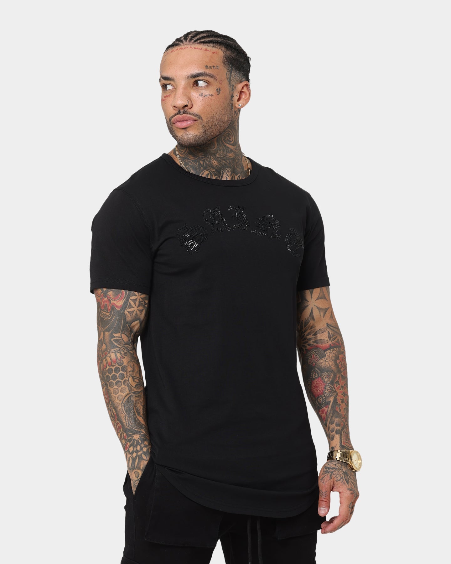Saint Morta Gothic Rhinestone T-Shirt Black/Black