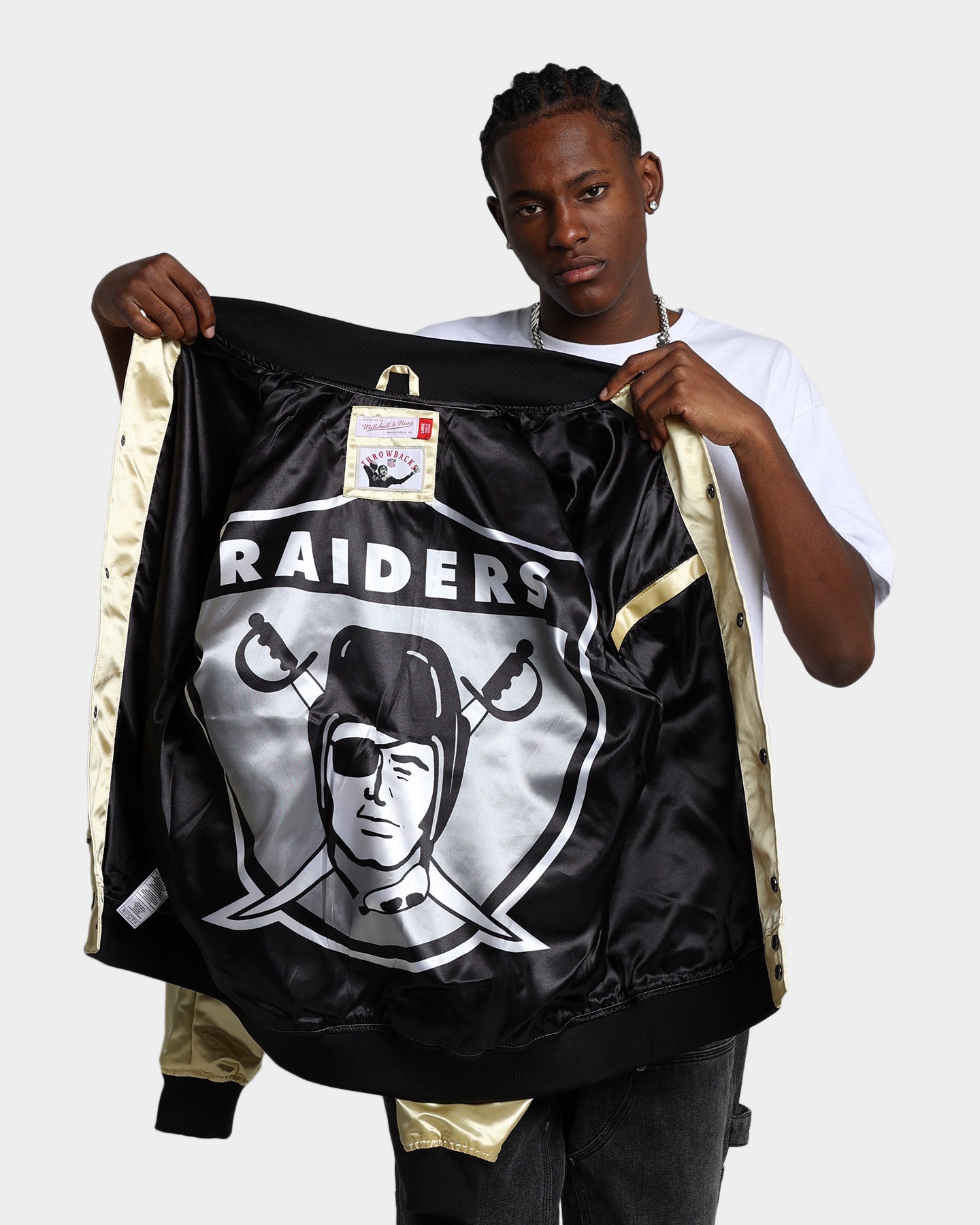 Mitchell & Ness Las Vegas Raiders Fashion Lightweight Satin Jacket Light Gold