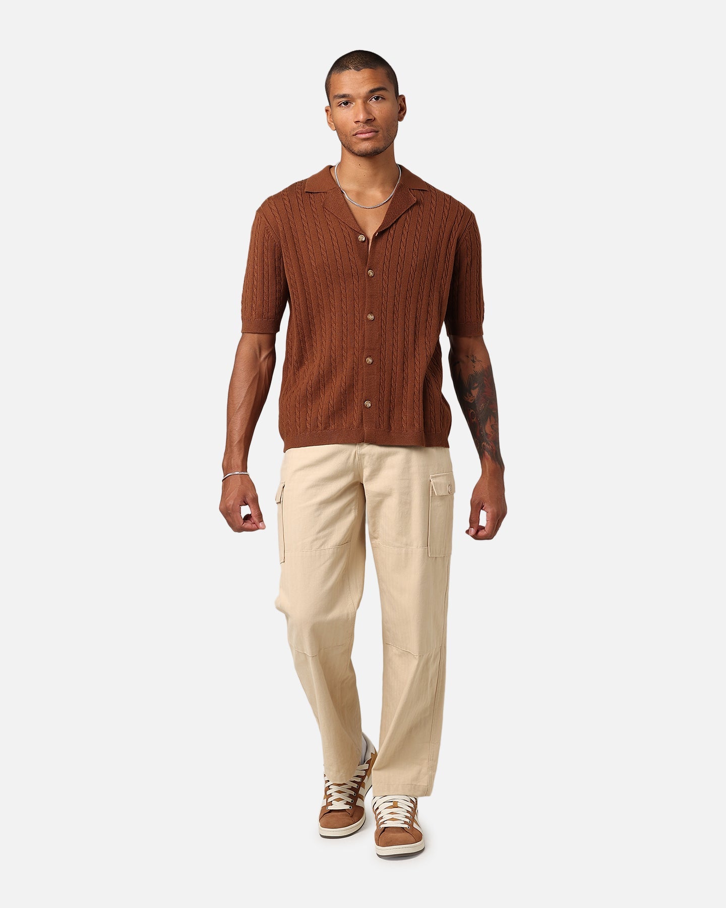 XXIII Terry Knit Button Up Shirt Brown