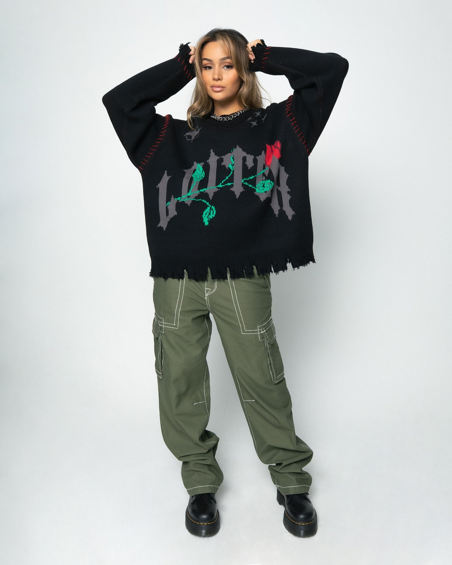 Loiter Fable Distressed Knit Sweater Black