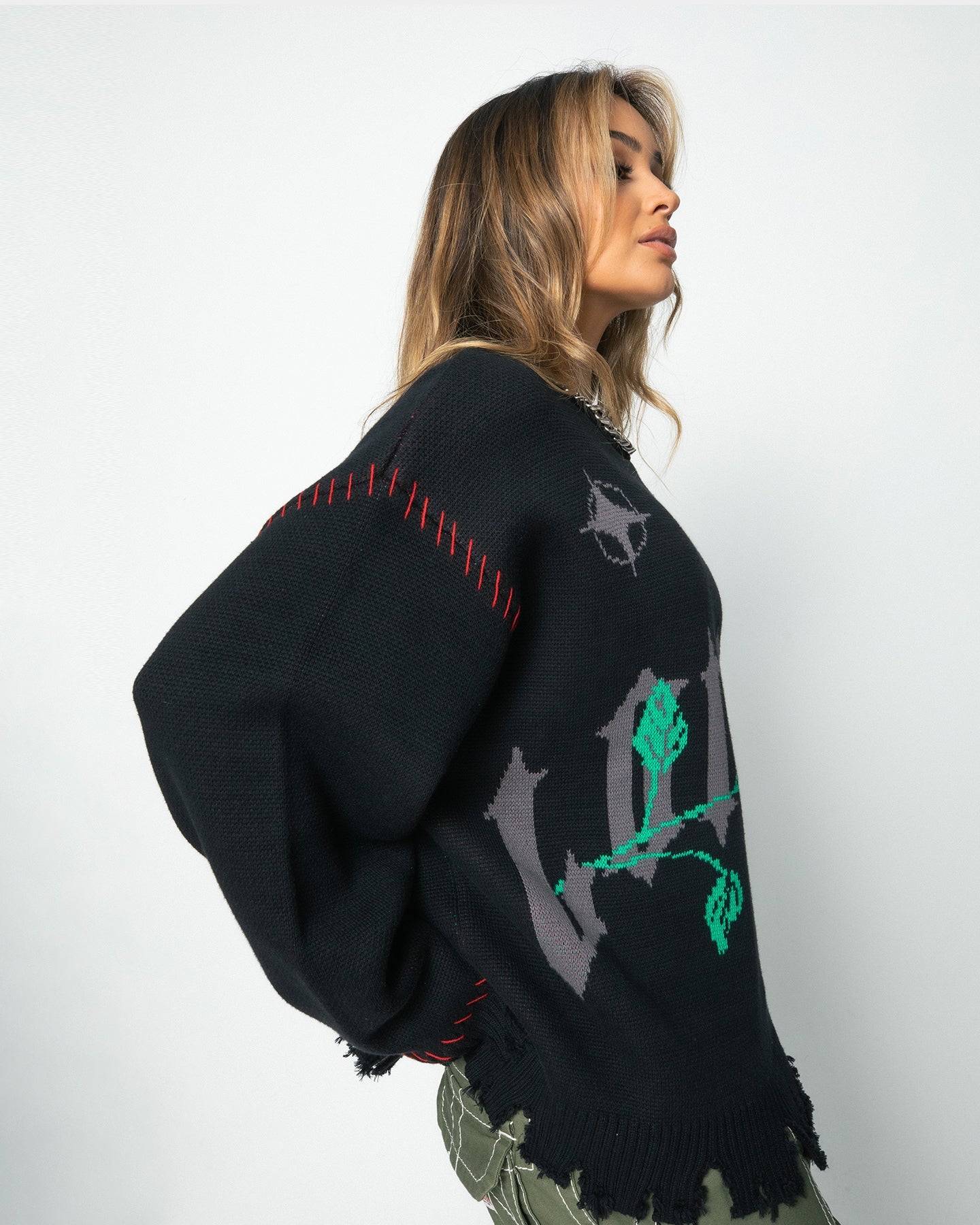 Loiter Fable Distressed Knit Sweater Black