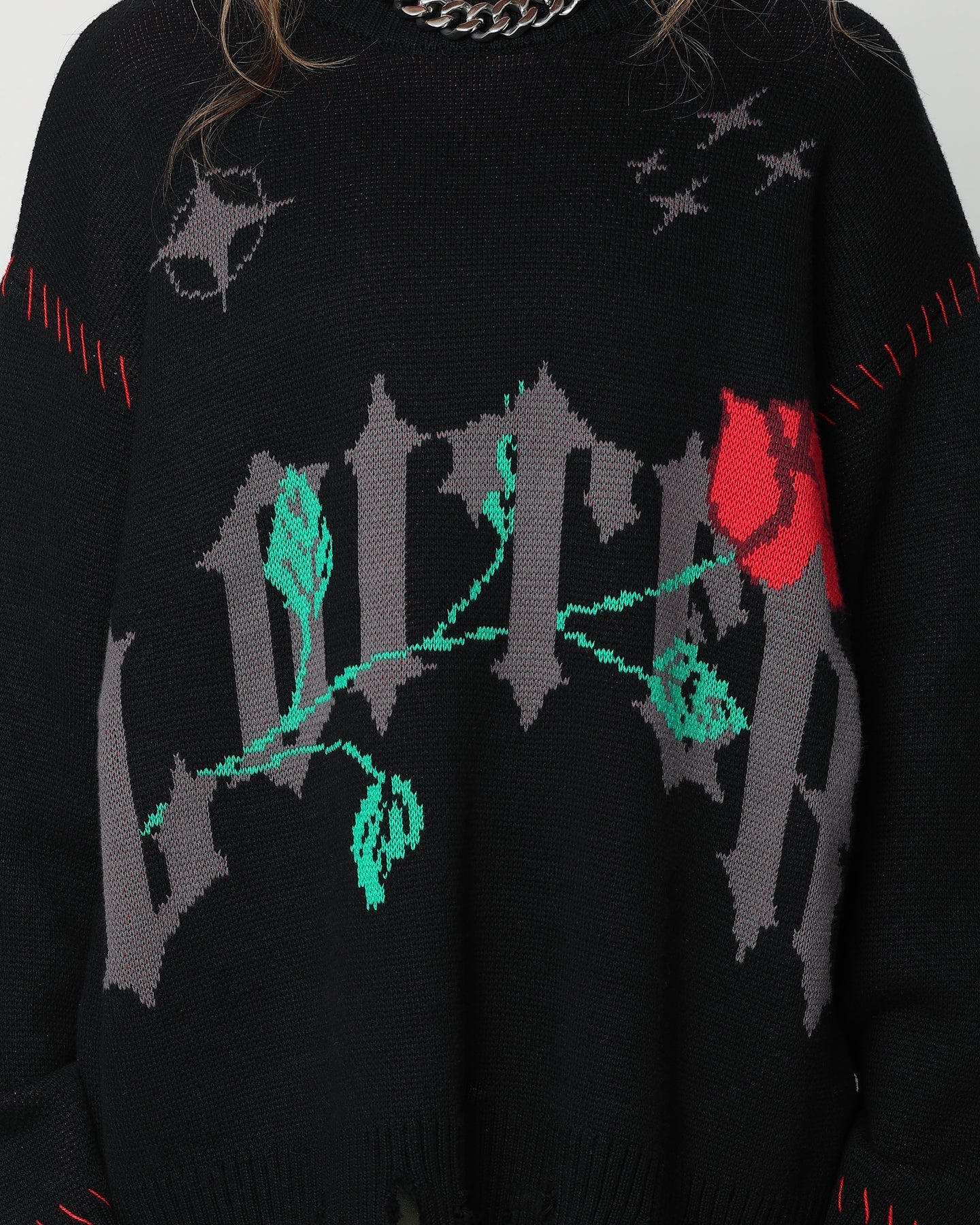 Loiter Fable Distressed Knit Sweater Black