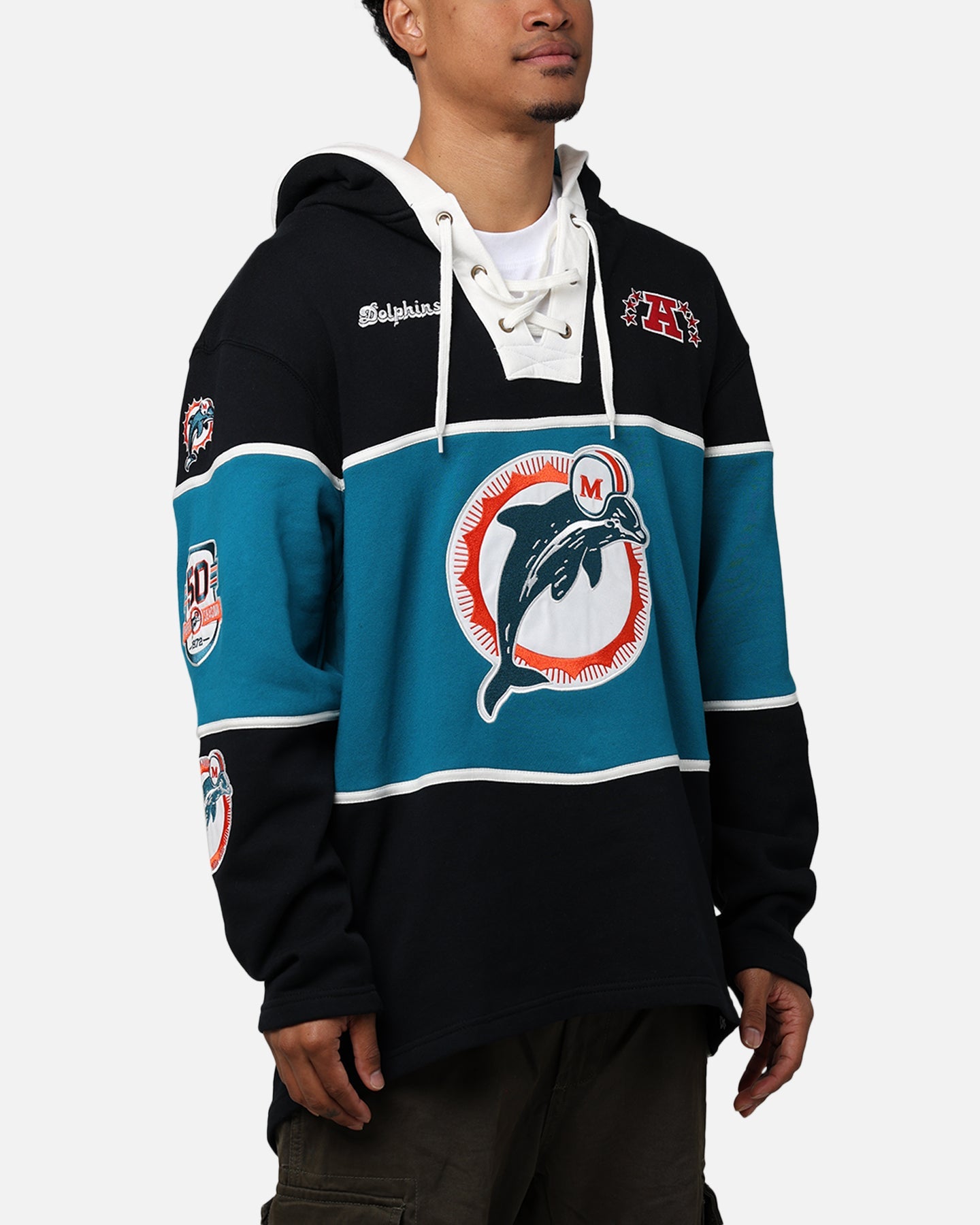 47 Brand Miami Dolphins Super Bowl Gridiron Lacer Hoodie Jet Black