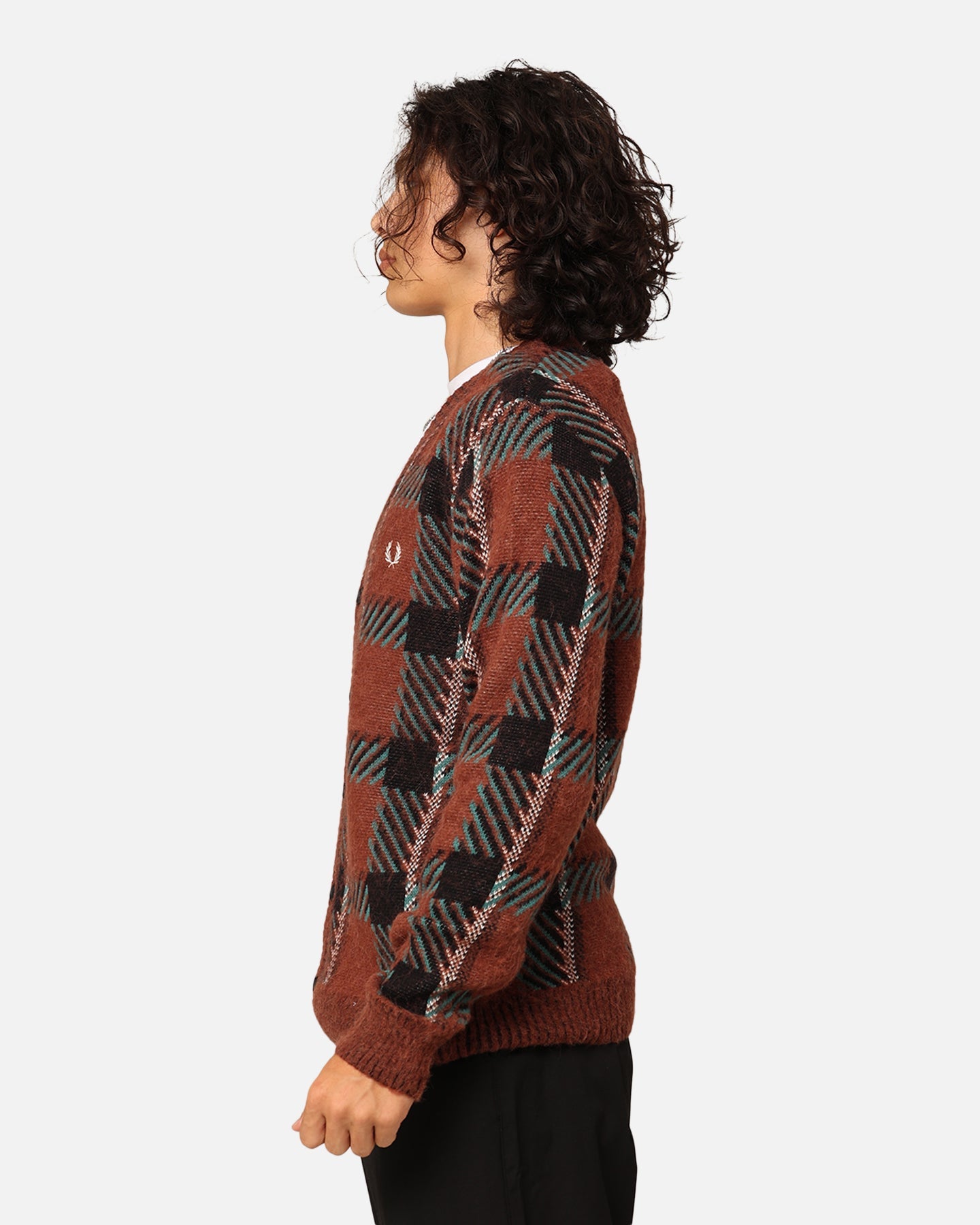Fred Perry Glitch Tartan Cardigan Whisky Brown