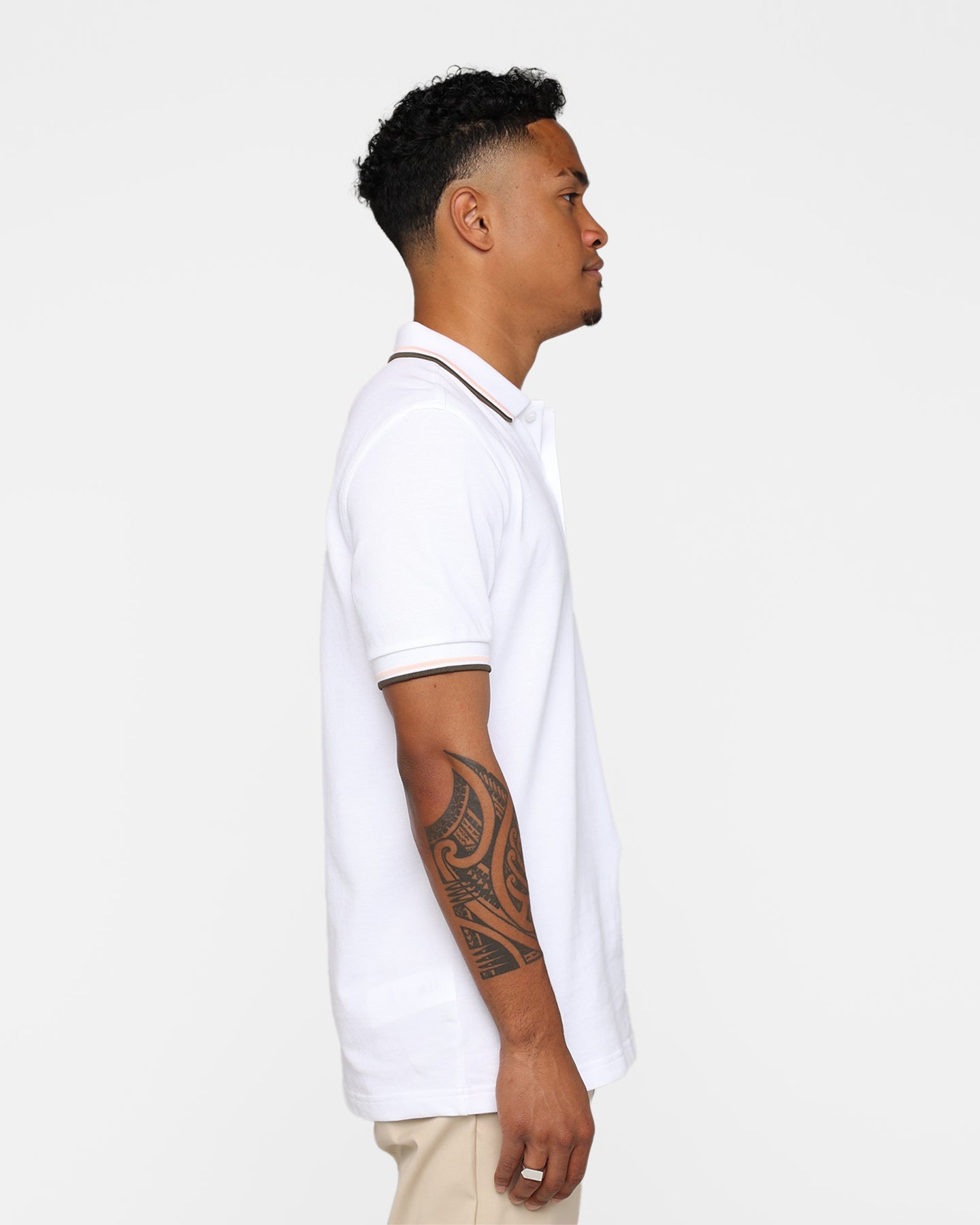 Fred Perry Twin Tipped Polo Shirt White/Silky Peach/Uniform Green