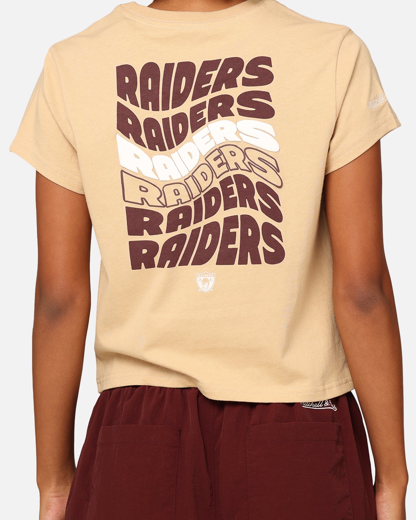 Mitchell & Ness Women's Los Angeles Raiders Wavey Text Shrunken Baby T-Shirt Warm Sand