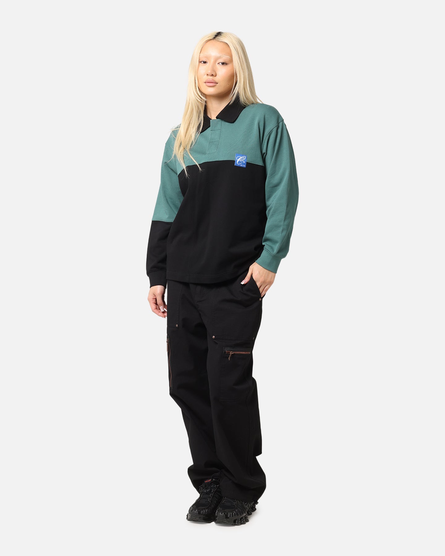 Carre Block Rugby Polo Shirt Green/Black