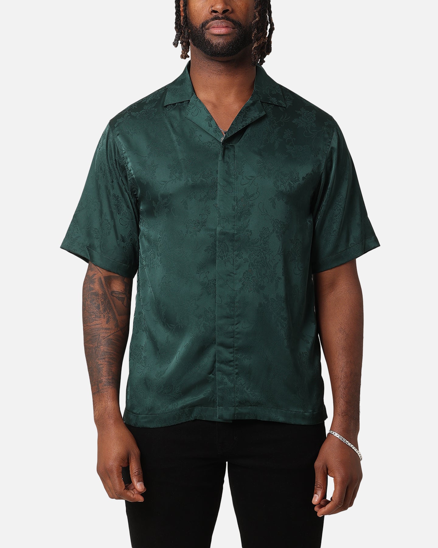 XXIII Carry Satin Button Up Shirt Dark Green