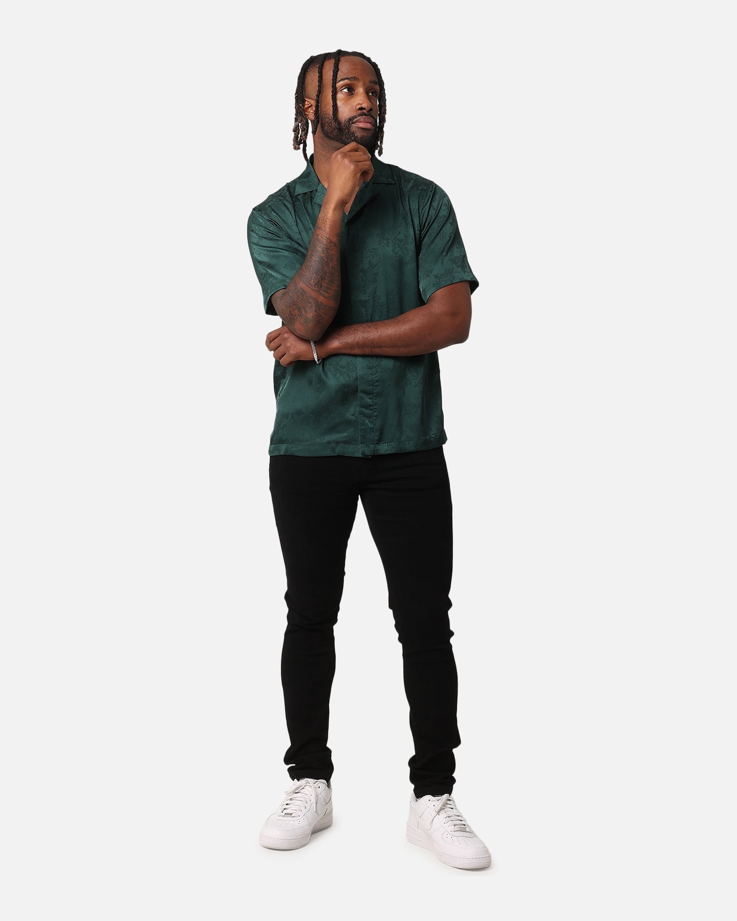XXIII Carry Satin Button Up Shirt Dark Green