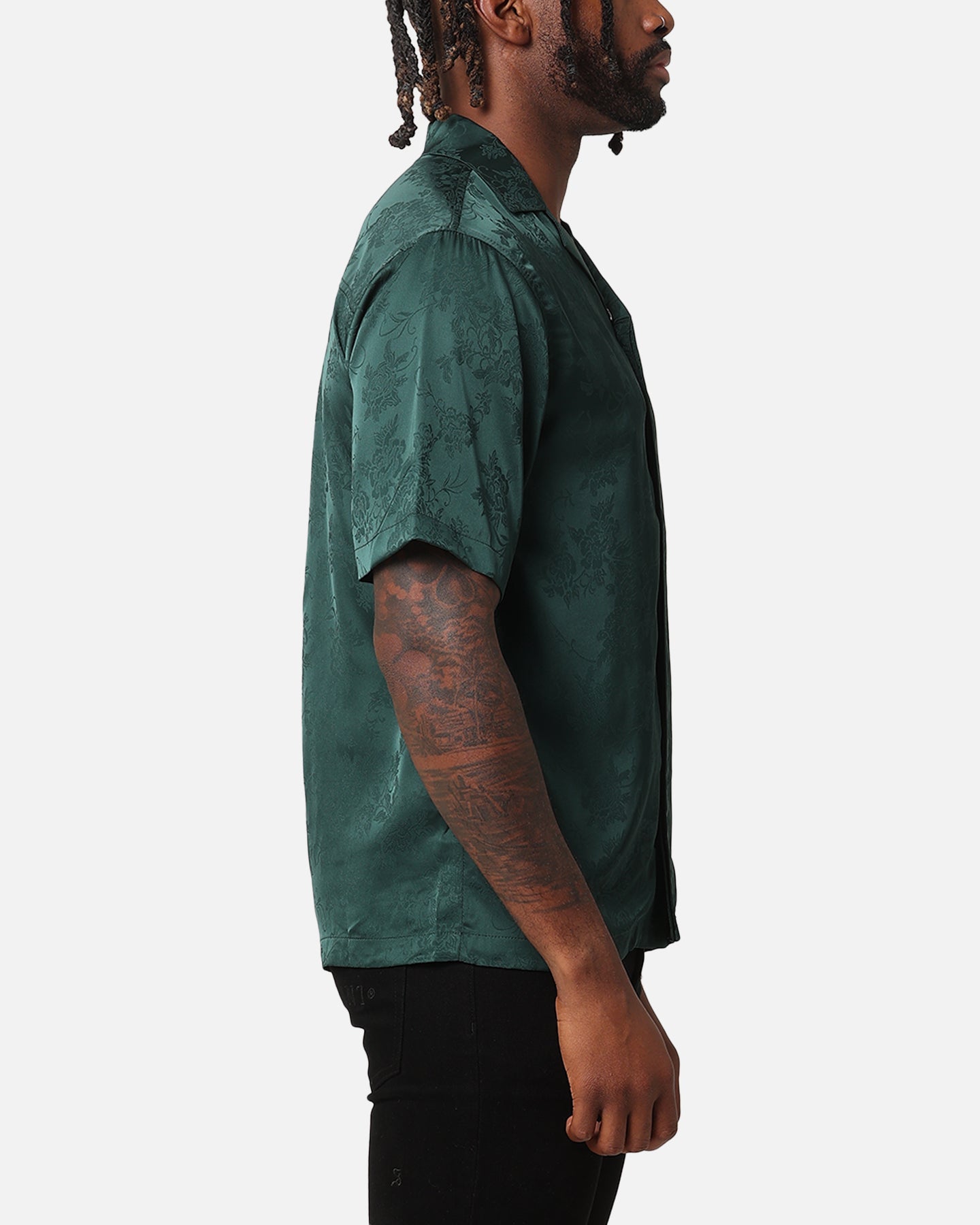 XXIII Carry Satin Button Up Shirt Dark Green