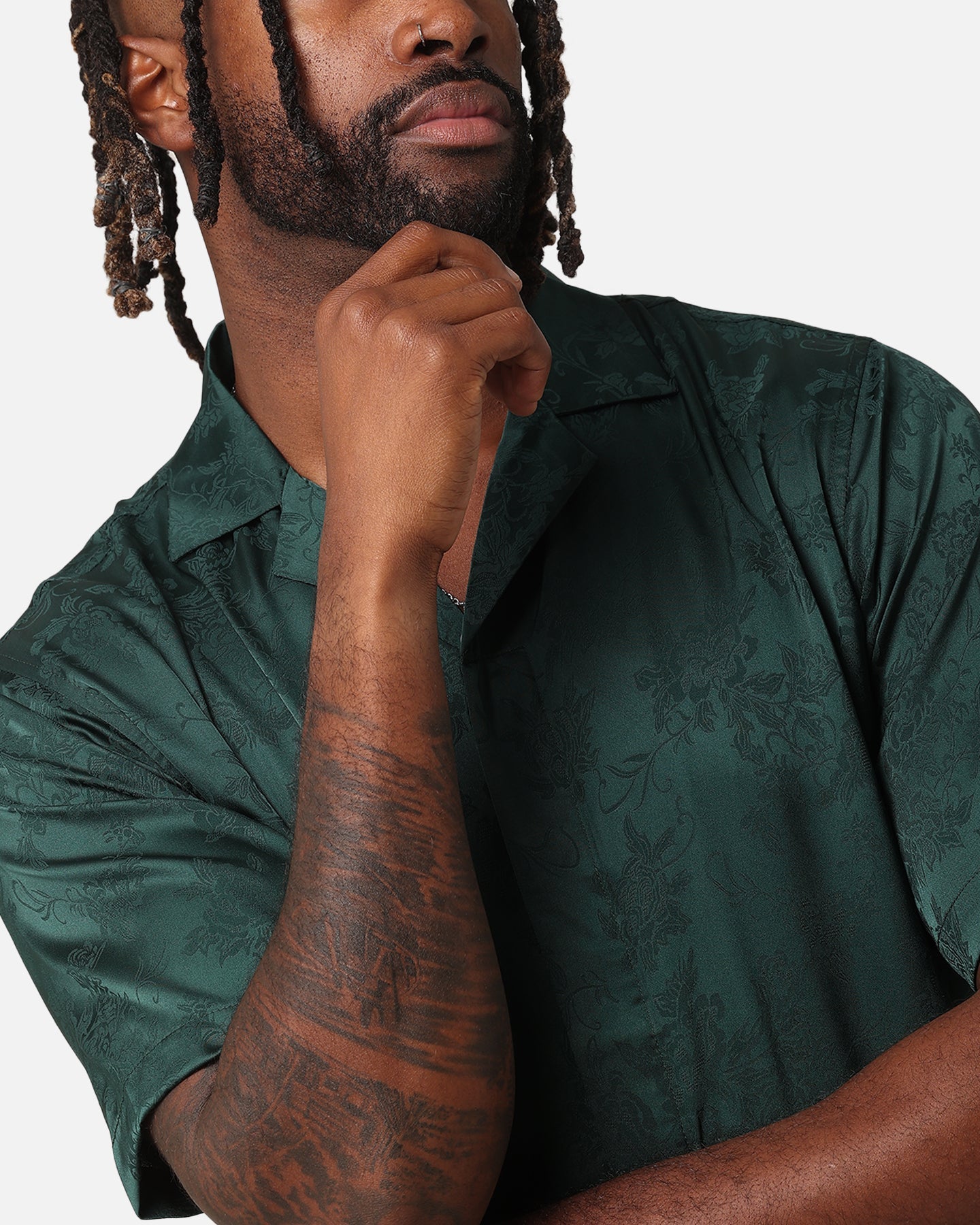 XXIII Carry Satin Button Up Shirt Dark Green