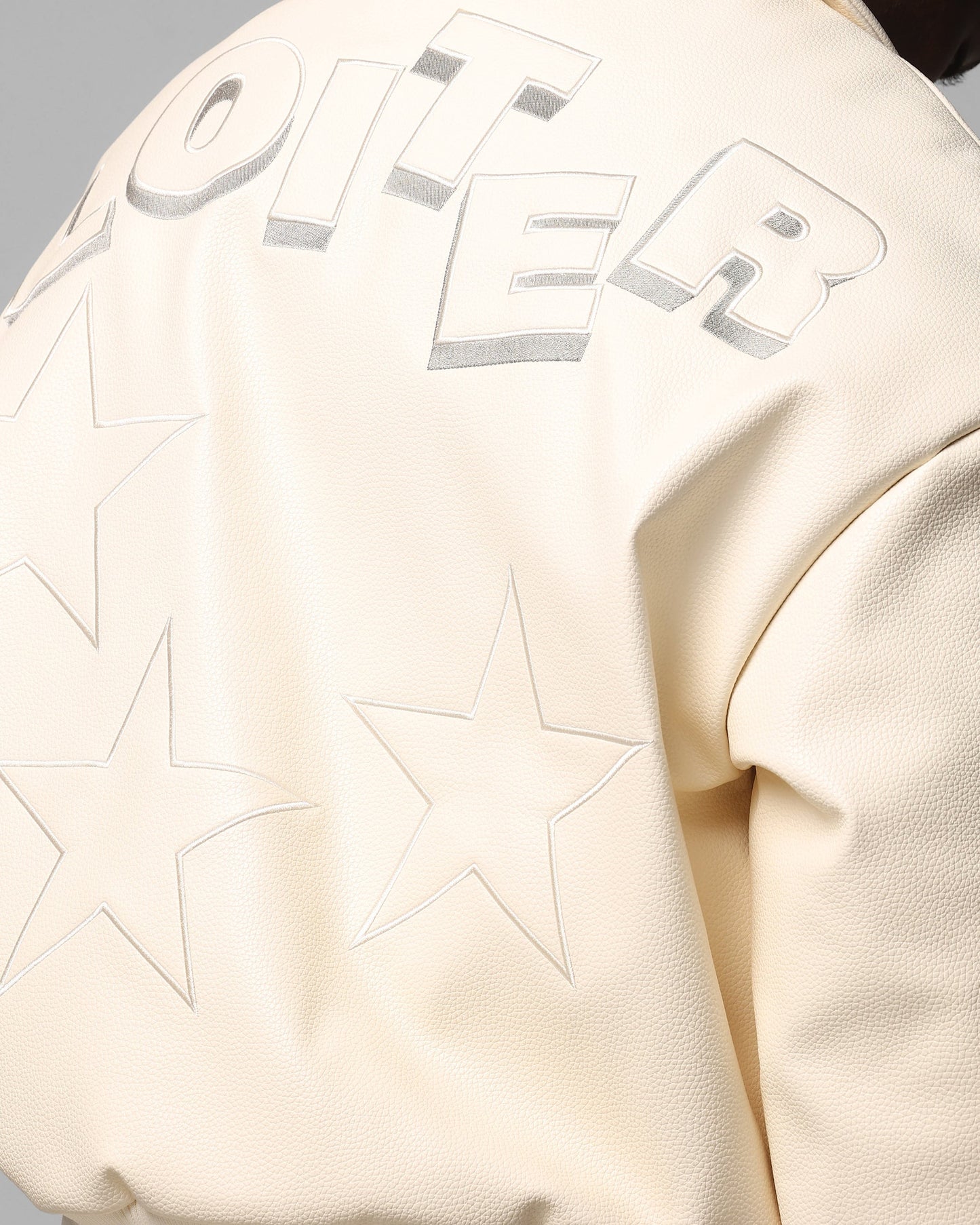 Loiter Solar Vegan Leather Varsity Jacket Beige