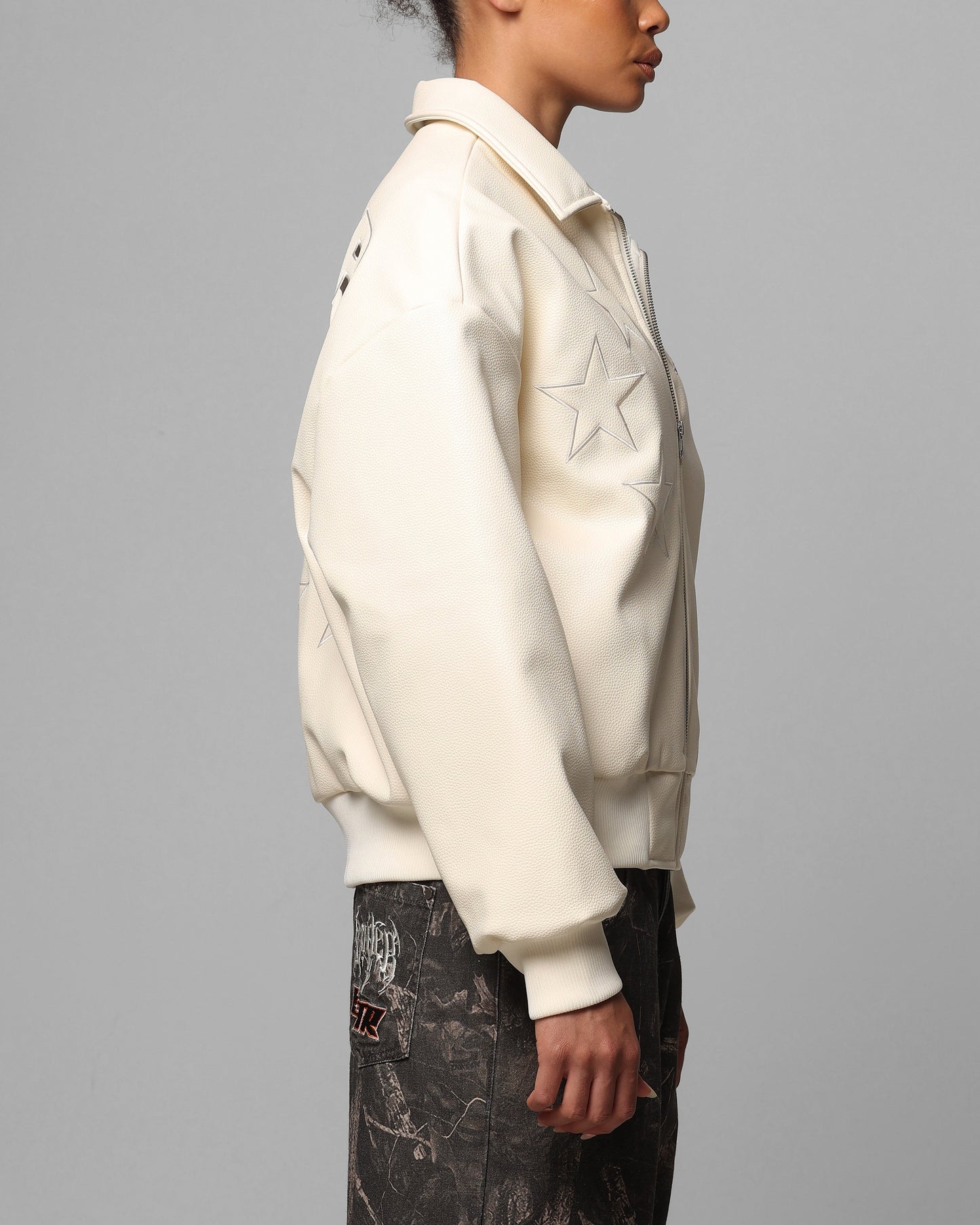 Loiter Solar Vegan Leather Varsity Jacket Beige