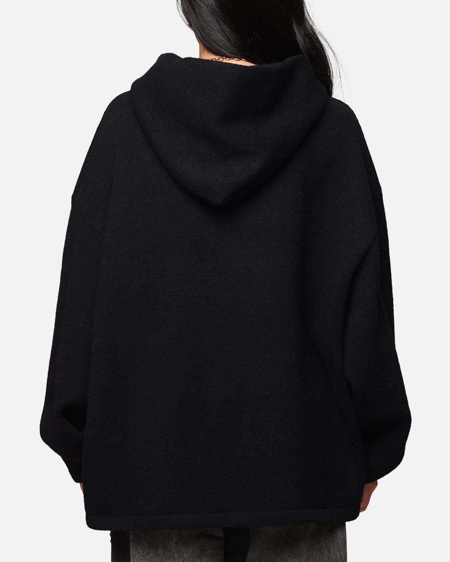 MNML Tonal Grain Knitted Hoodie Black