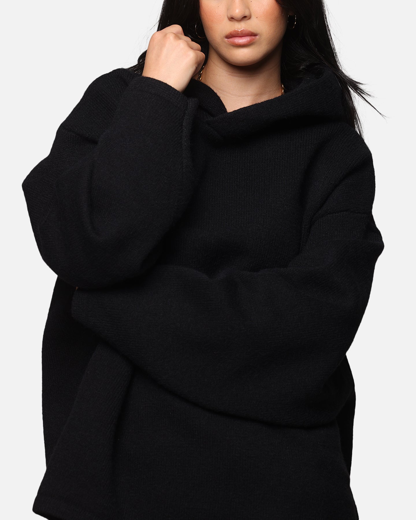 MNML Tonal Grain Knitted Hoodie Black