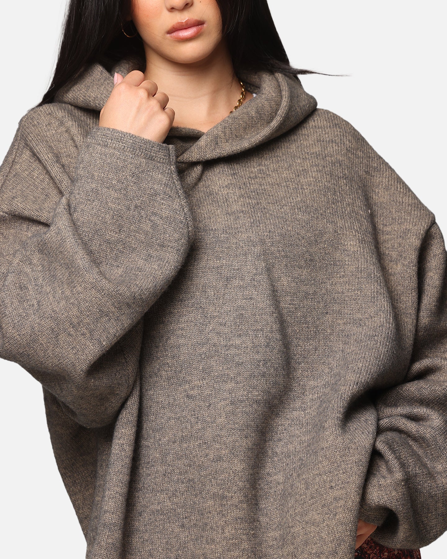 MNML Tonal Grain Knitted Hoodie Brown