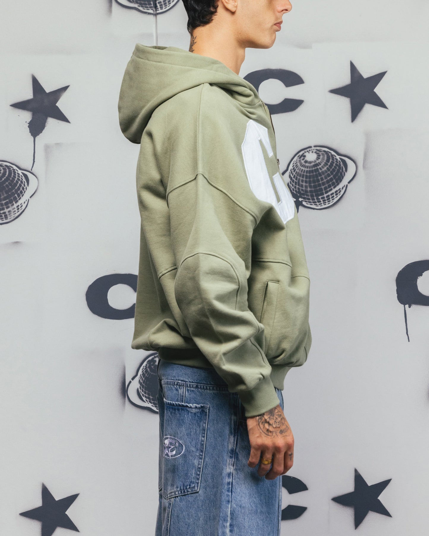 Carre Legacy Panelled Zip Hoodie Green