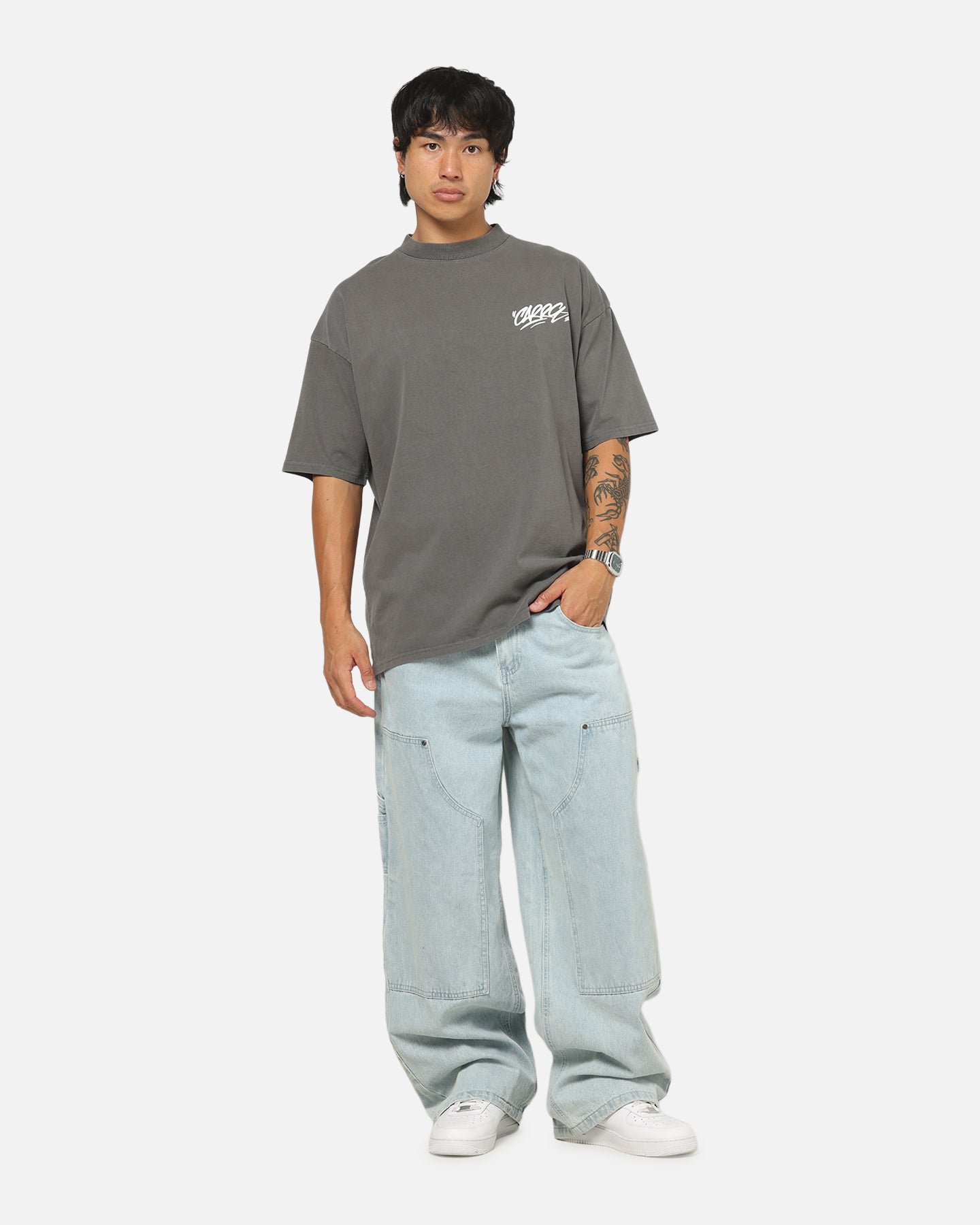 Carre Tag Mock Neck T-Shirt Black Acidwash