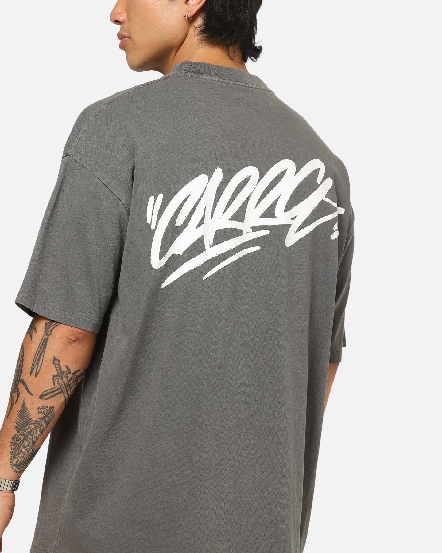 Carre Tag Mock Neck T-Shirt Black Acidwash