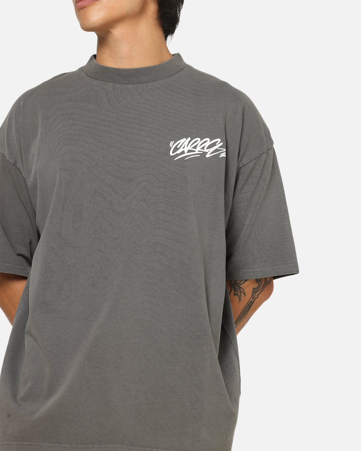 Carre Tag Mock Neck T-Shirt Black Acidwash