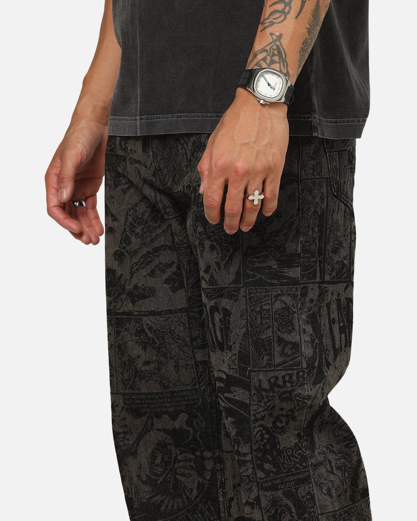 X-Large Comic Denim Pants Black