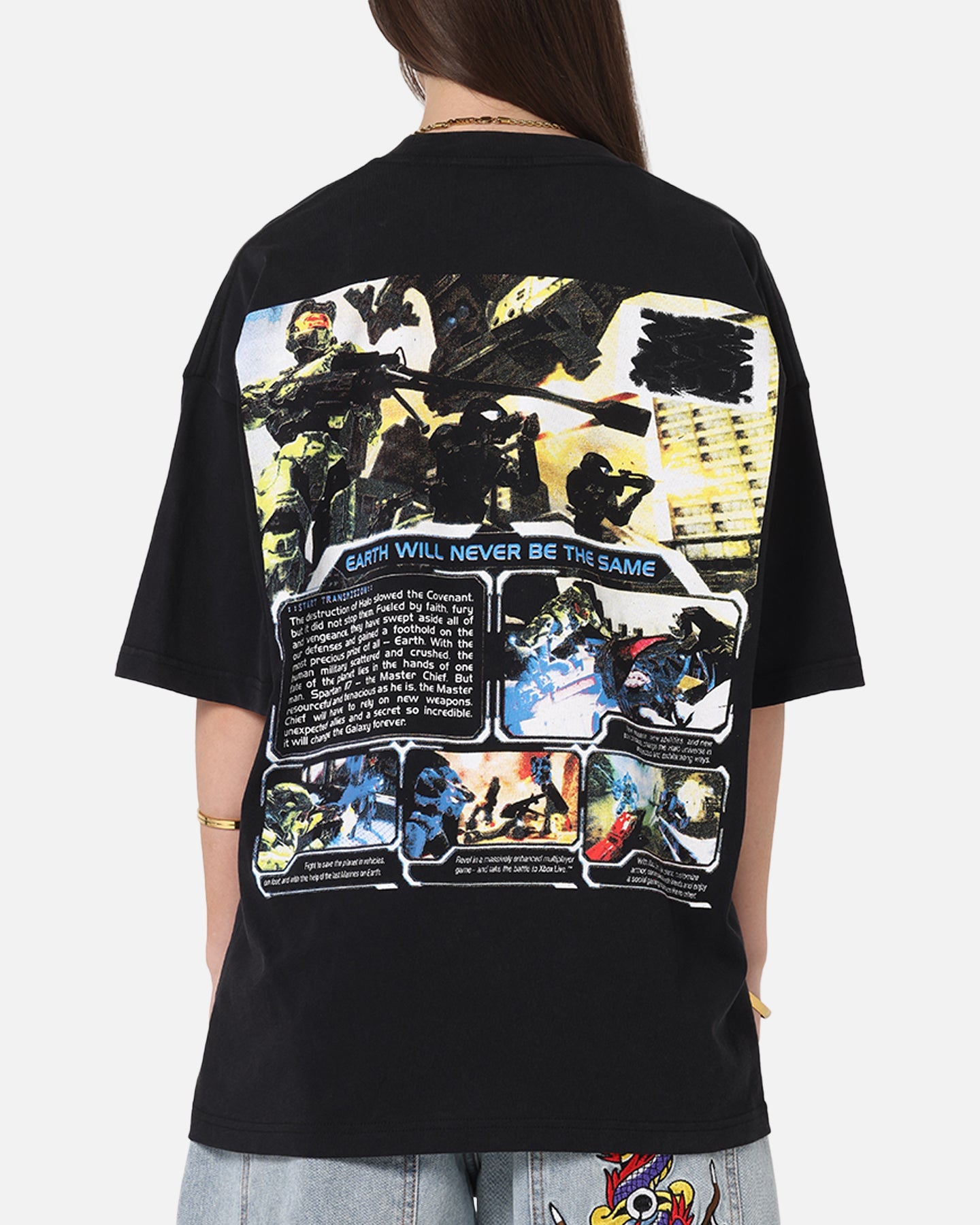 73Studio X Halo Halo 2 Disc Vintage T-Shirt Black Acidwash