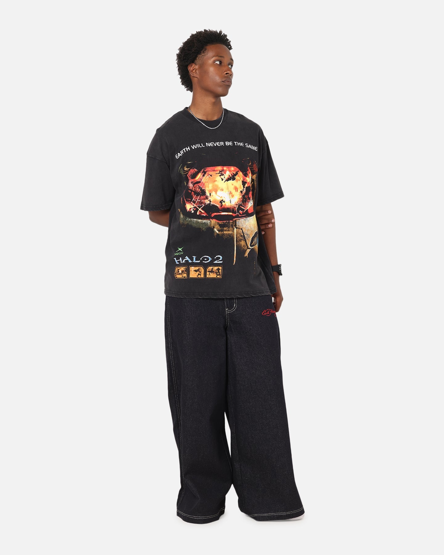 73Studio X Halo Halo 2 Masterchief Vintage T-Shirt Black Acidwash