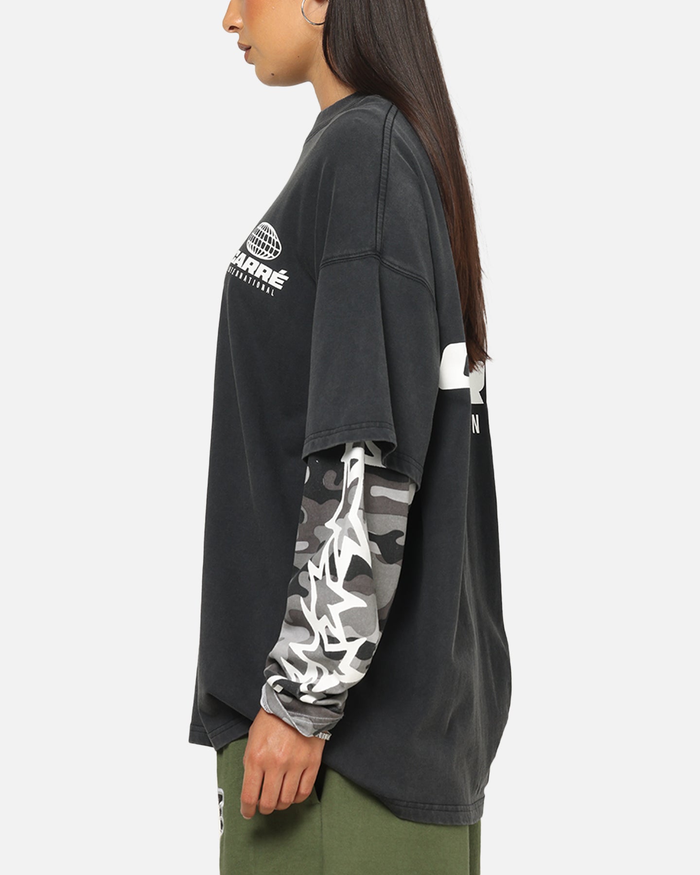Carre Worldwide Layered Long Sleeve T-Shirt Black/Snow Camo