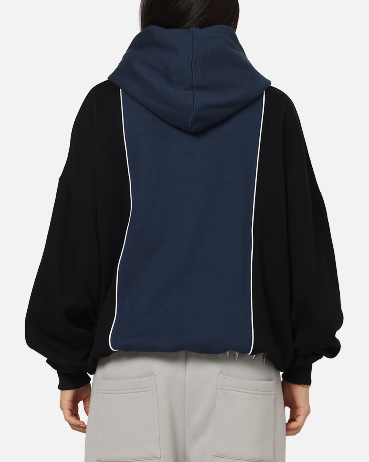 Carre Piped Pullover Hoodie Black/Blue