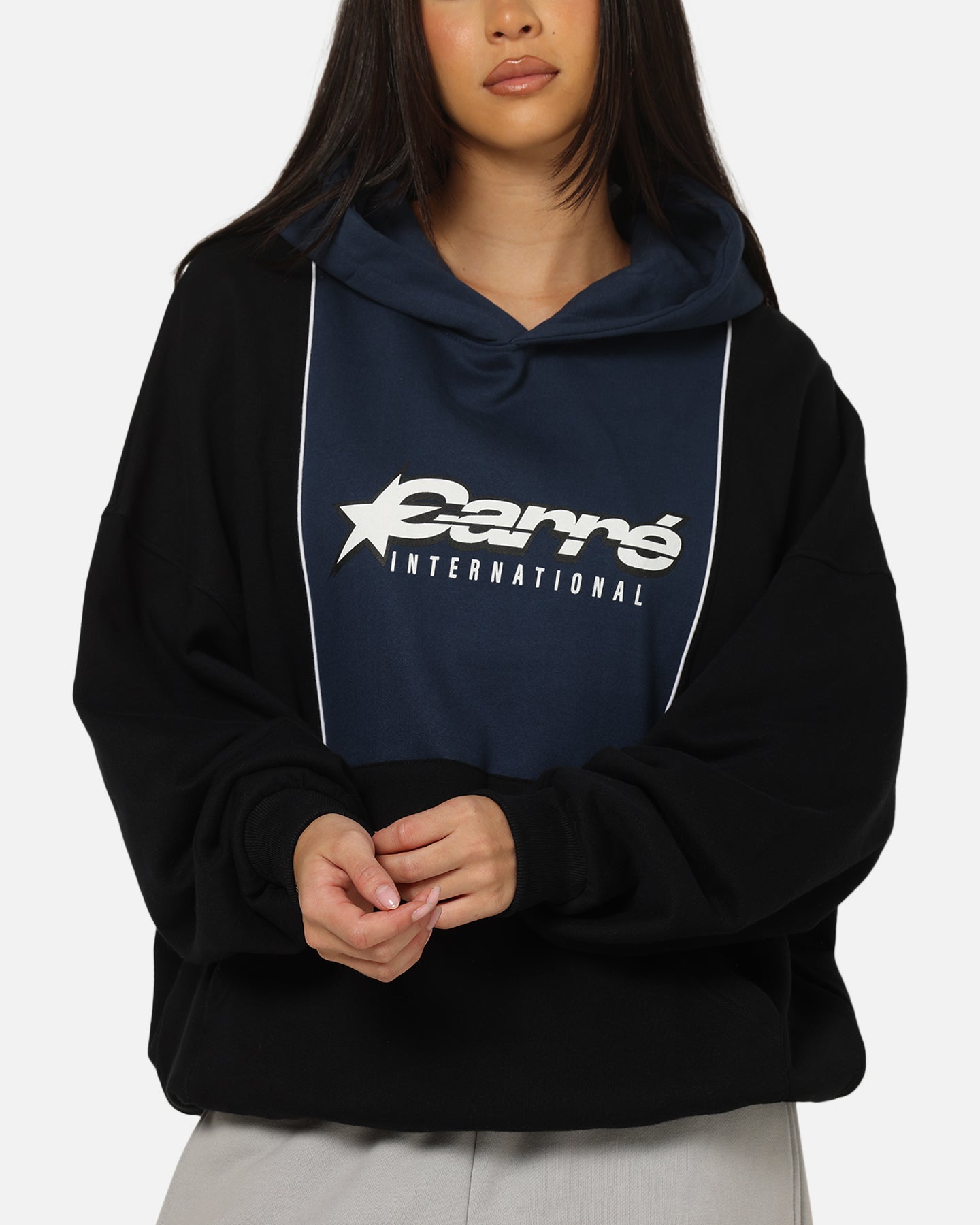 Carre Piped Pullover Hoodie Black/Blue
