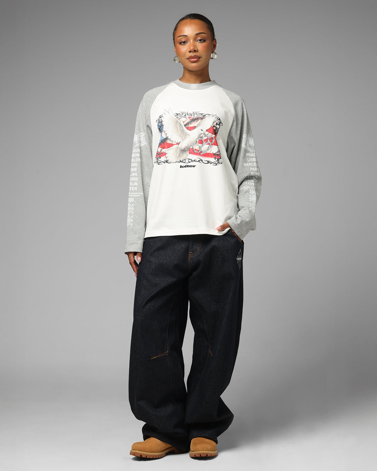 Loiter American Dream Long Sleeve T-Shirt Off White/Grey