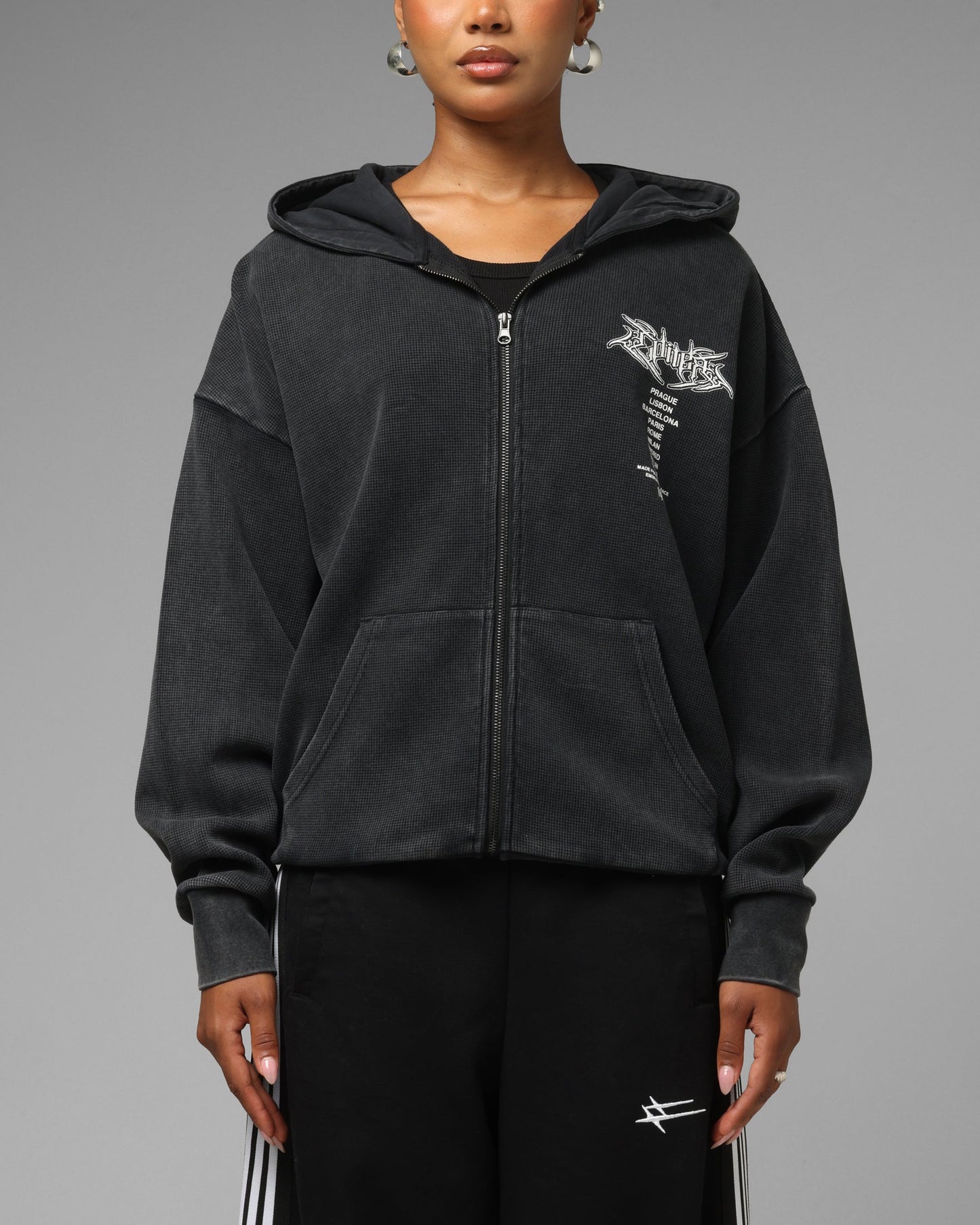 Loiter Waffle Zip Hoodie Black