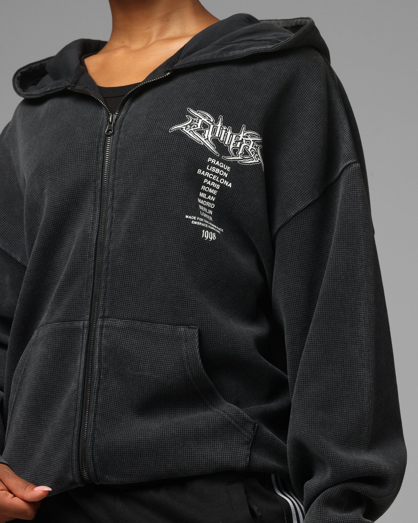 Loiter Waffle Zip Hoodie Black