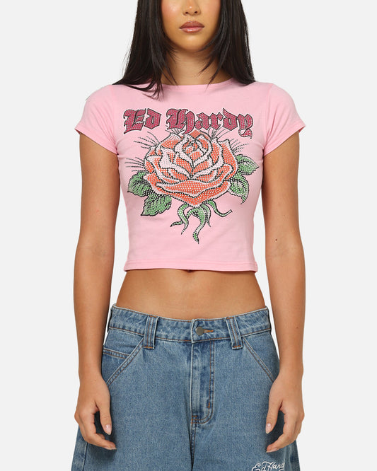 Ed Hardy Women's Wild Rose Baby T-Shirt Pink