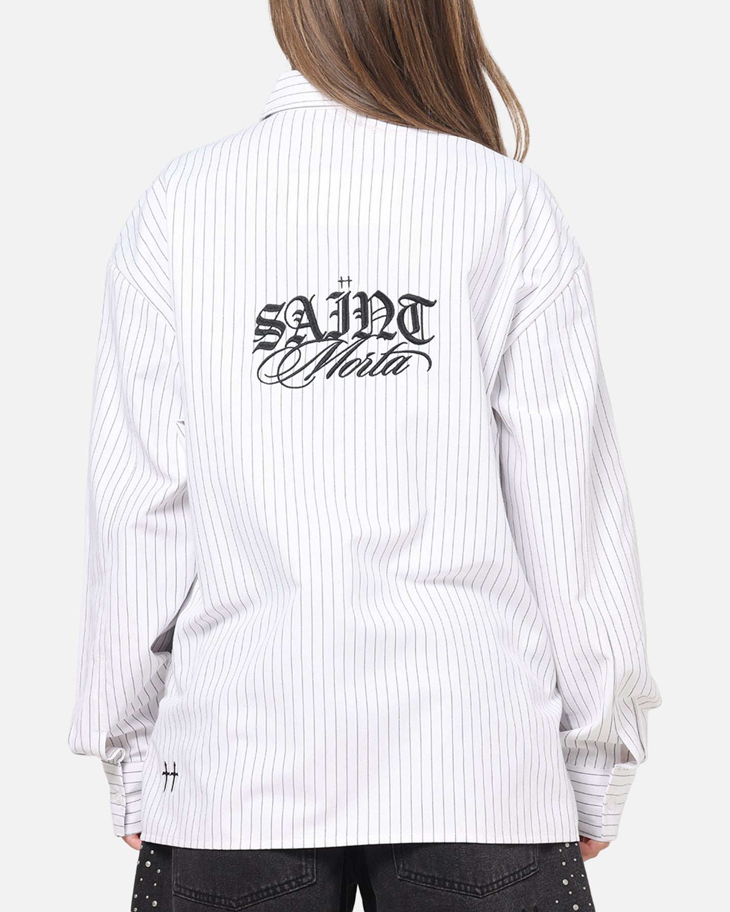 Saint Morta Valhala Pinstripe Long Sleeve Button Up Shirt White/Black