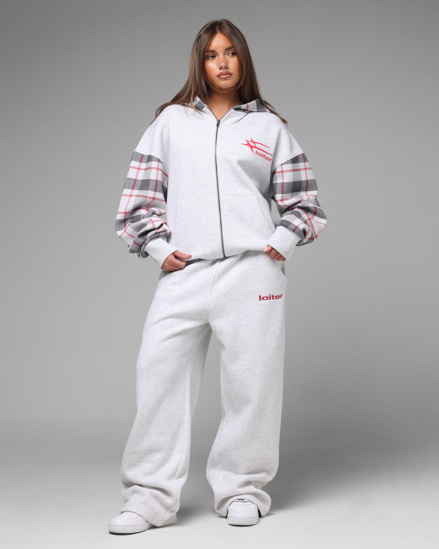 Loiter Hybrid Premium Zip Hoodie Off White/Red