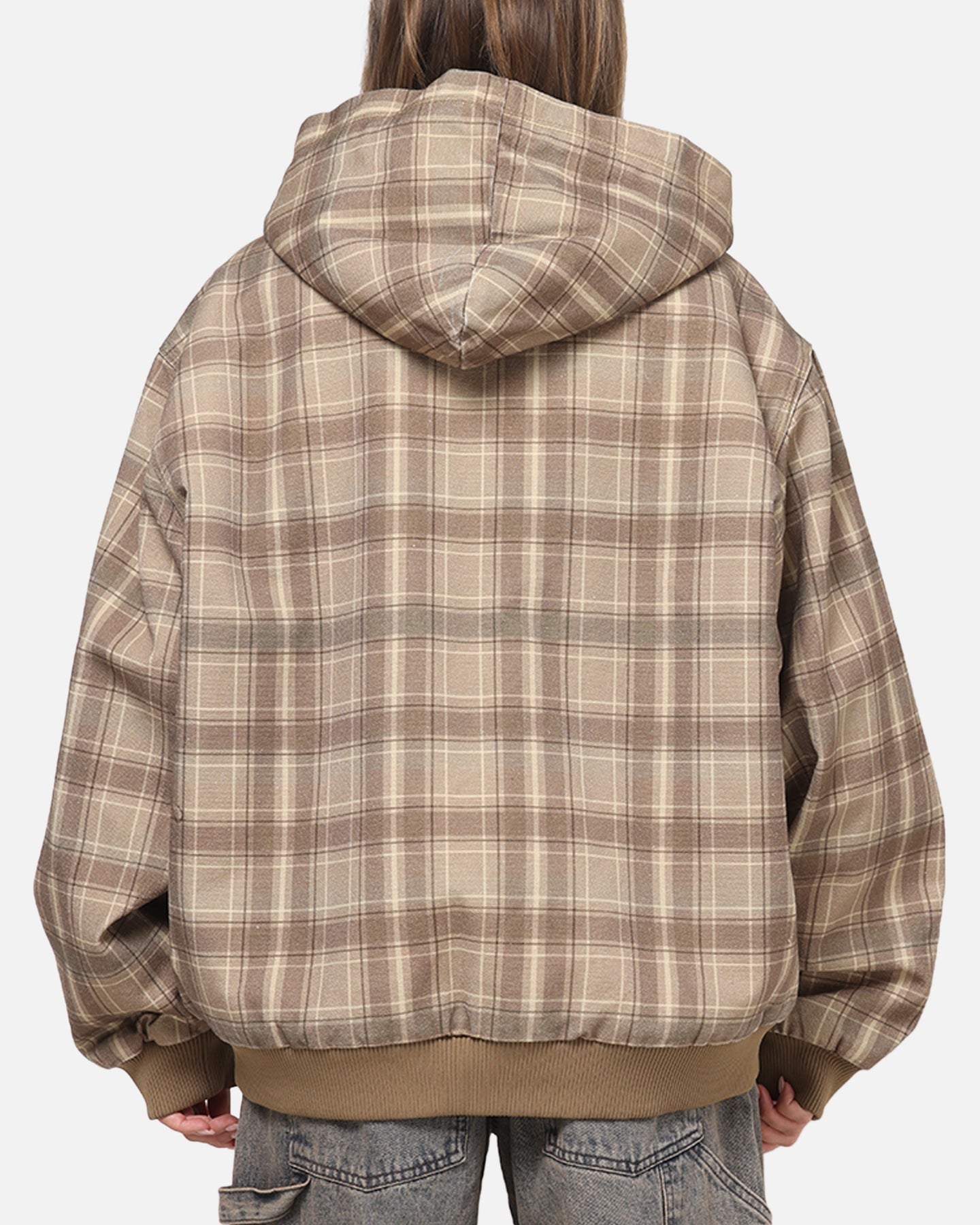 Carre Sherpa Lined Zip Hoodie Brown Plaid