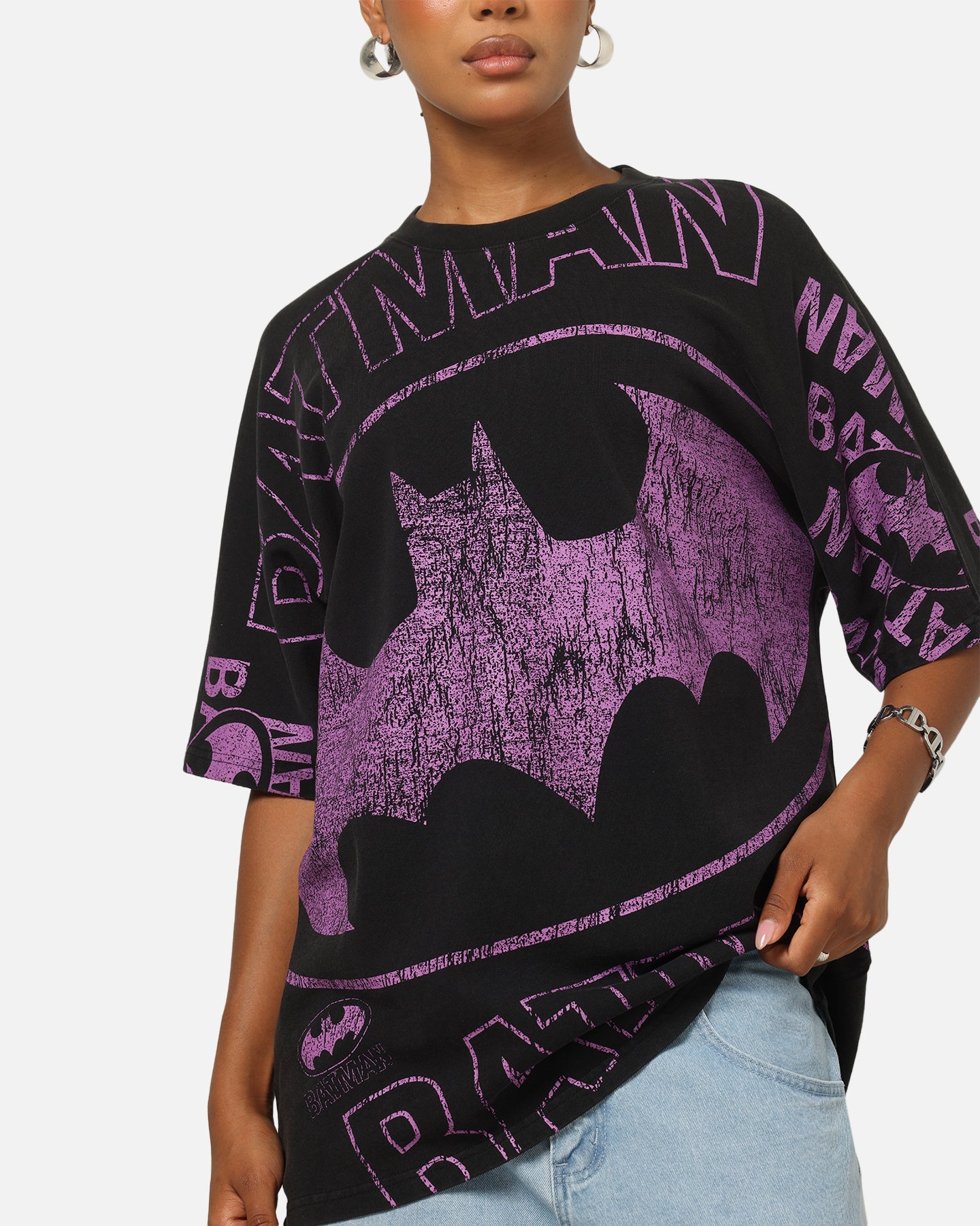 73Studio X DC Batman Logo All Over Print T-Shirt Black Wash