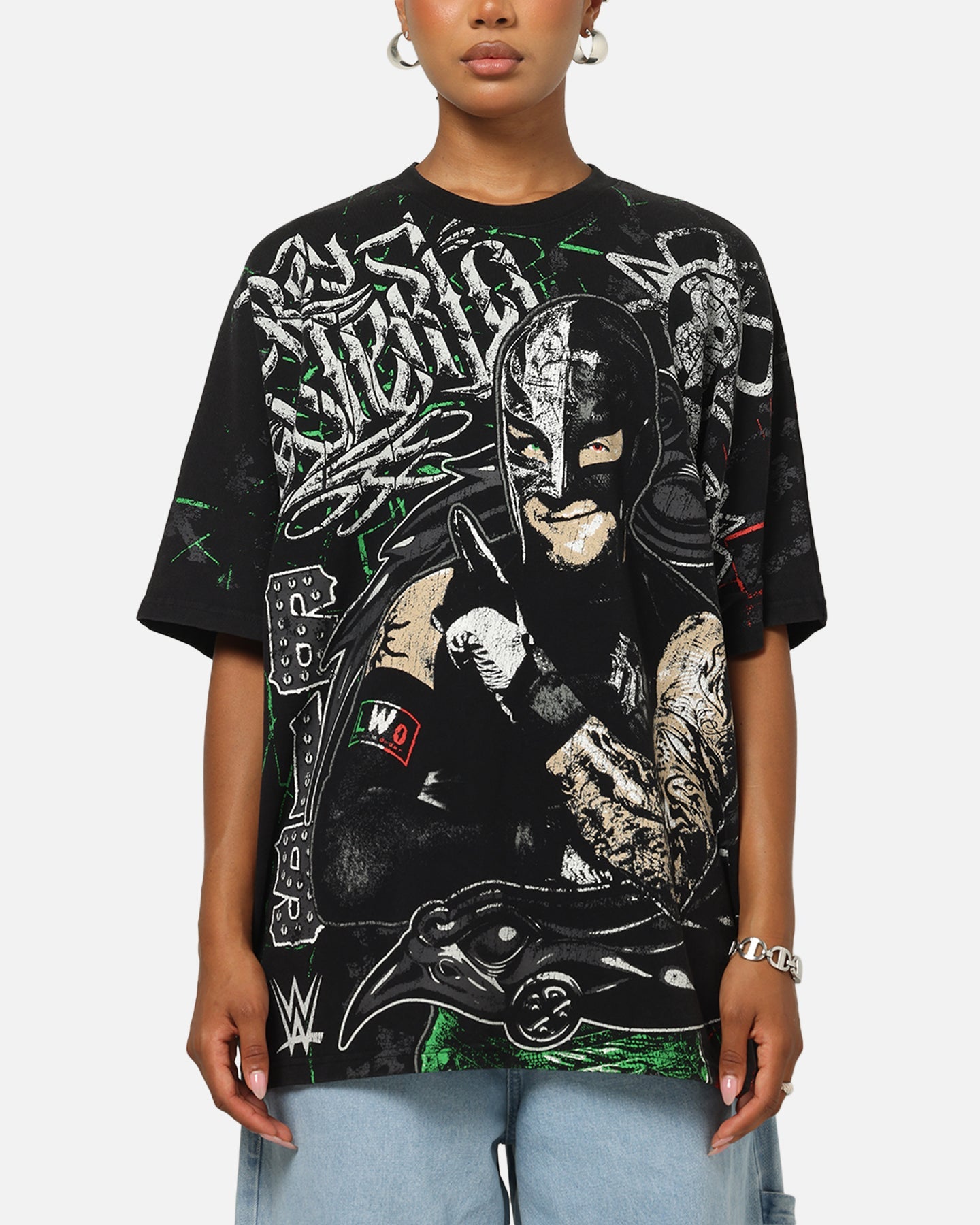 73Studio X WWE 619 All Over Print T-Shirt Black Wash