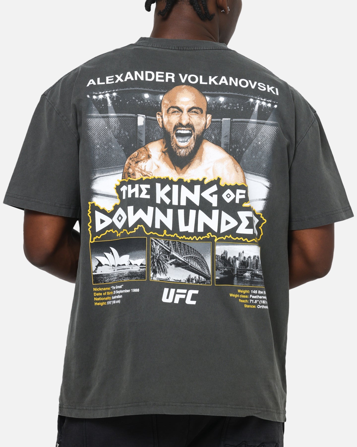 UFC By Culture Kings Alexander Volkanovski Sydney King Down Under Heavy T-Shirt Black Wash