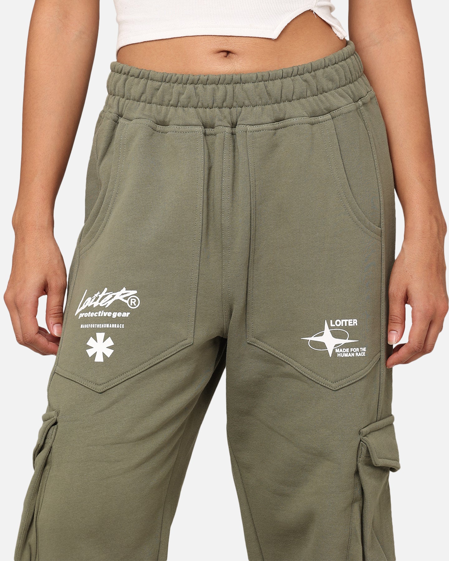 Loiter Utopia Cargo Sweat Pants Khaki Green