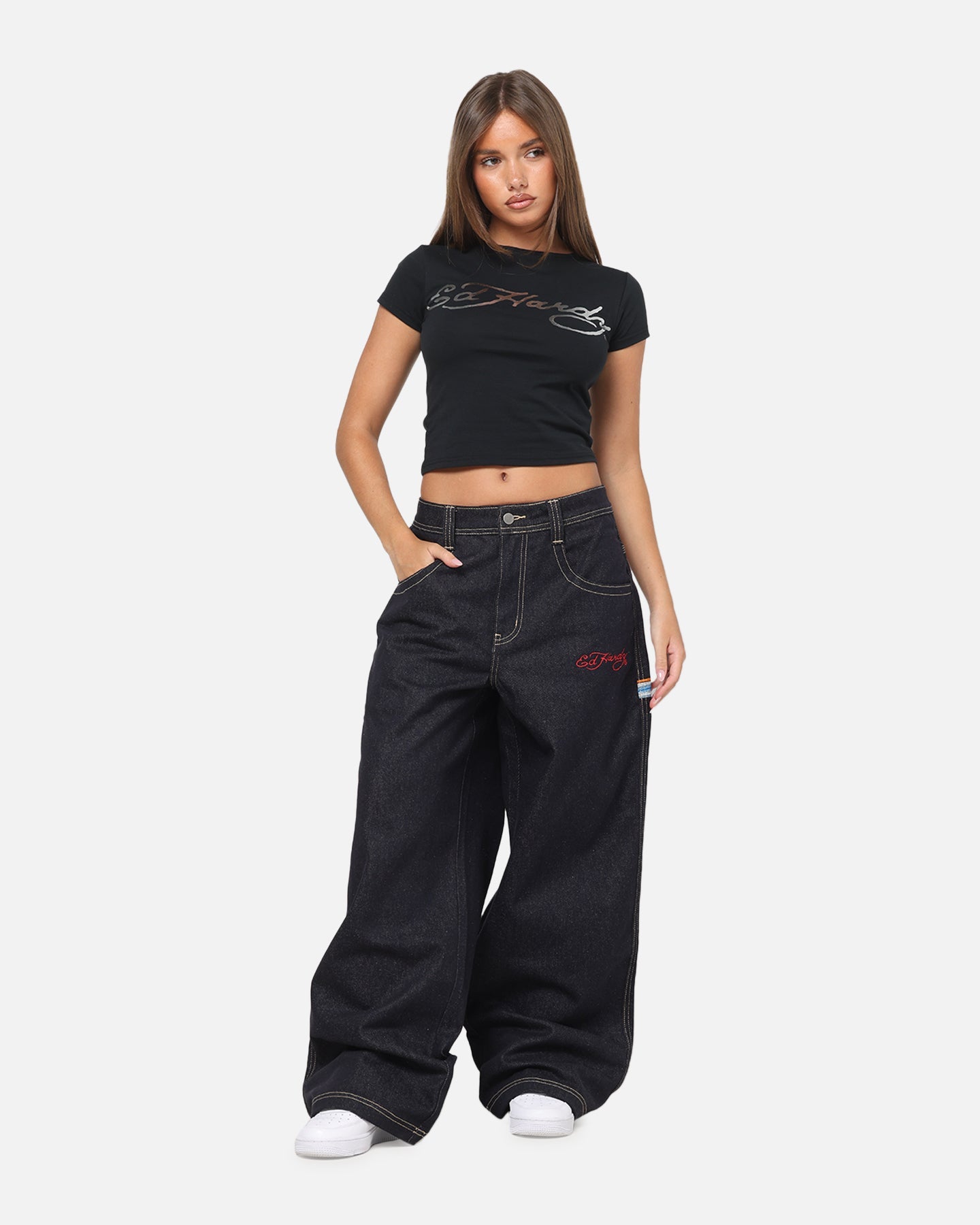 Ed Hardy Dragon Ultra Wide Leg Jeans Indigo Denim