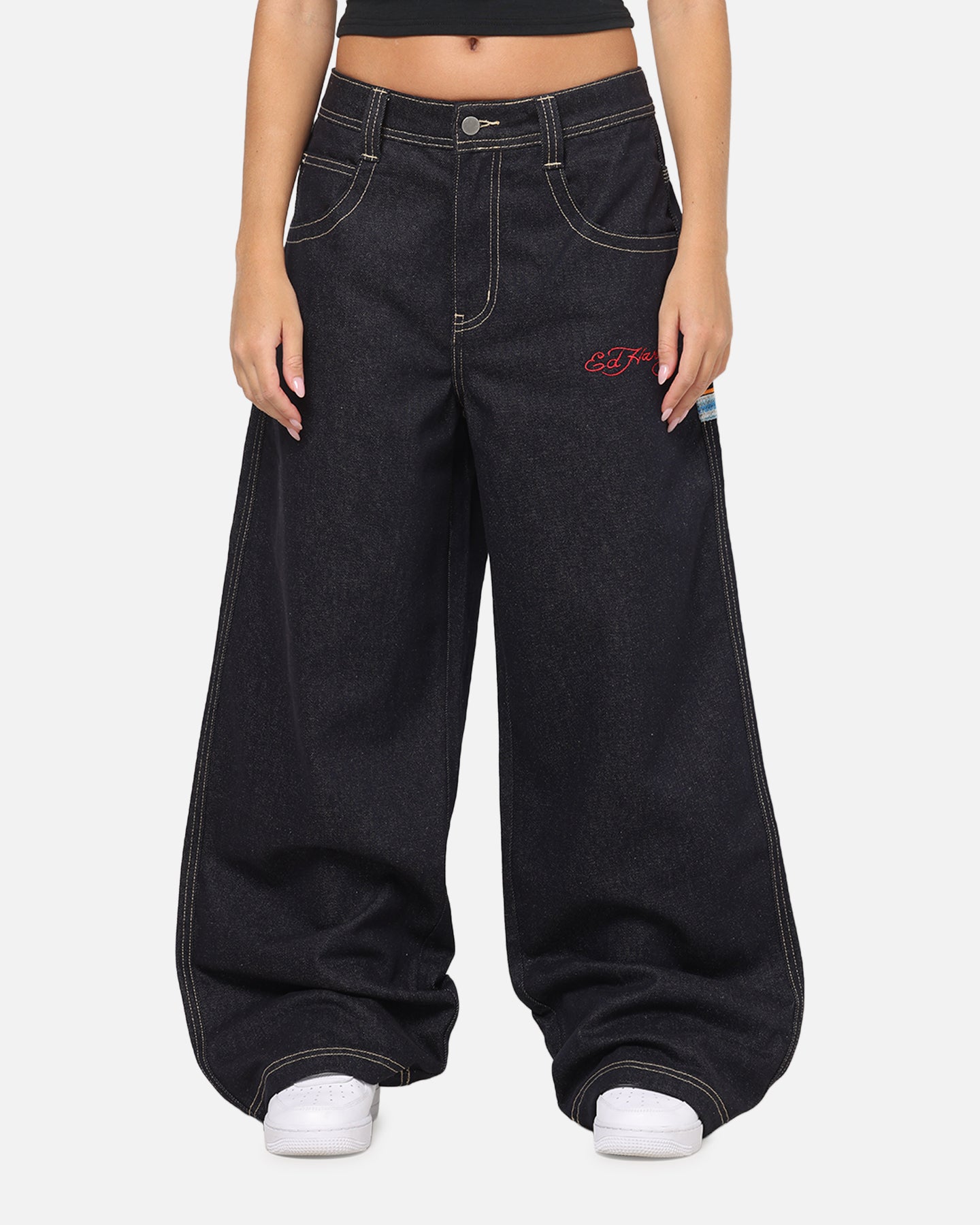 Ed Hardy Dragon Ultra Wide Leg Jeans Indigo Denim