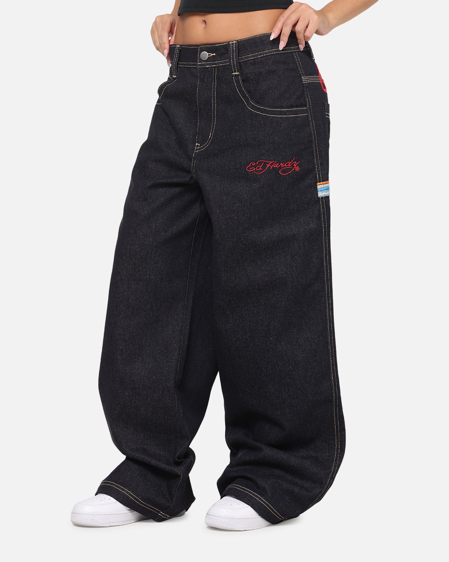 Ed Hardy Dragon Ultra Wide Leg Jeans Indigo Denim