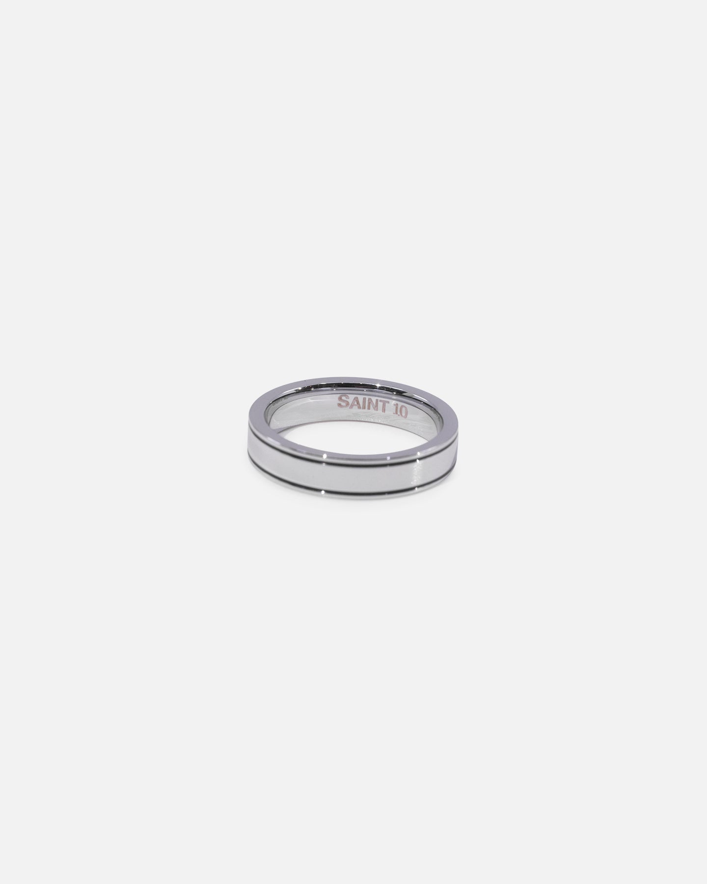 Saint Morta 5mm Black Etched Ring White Gold